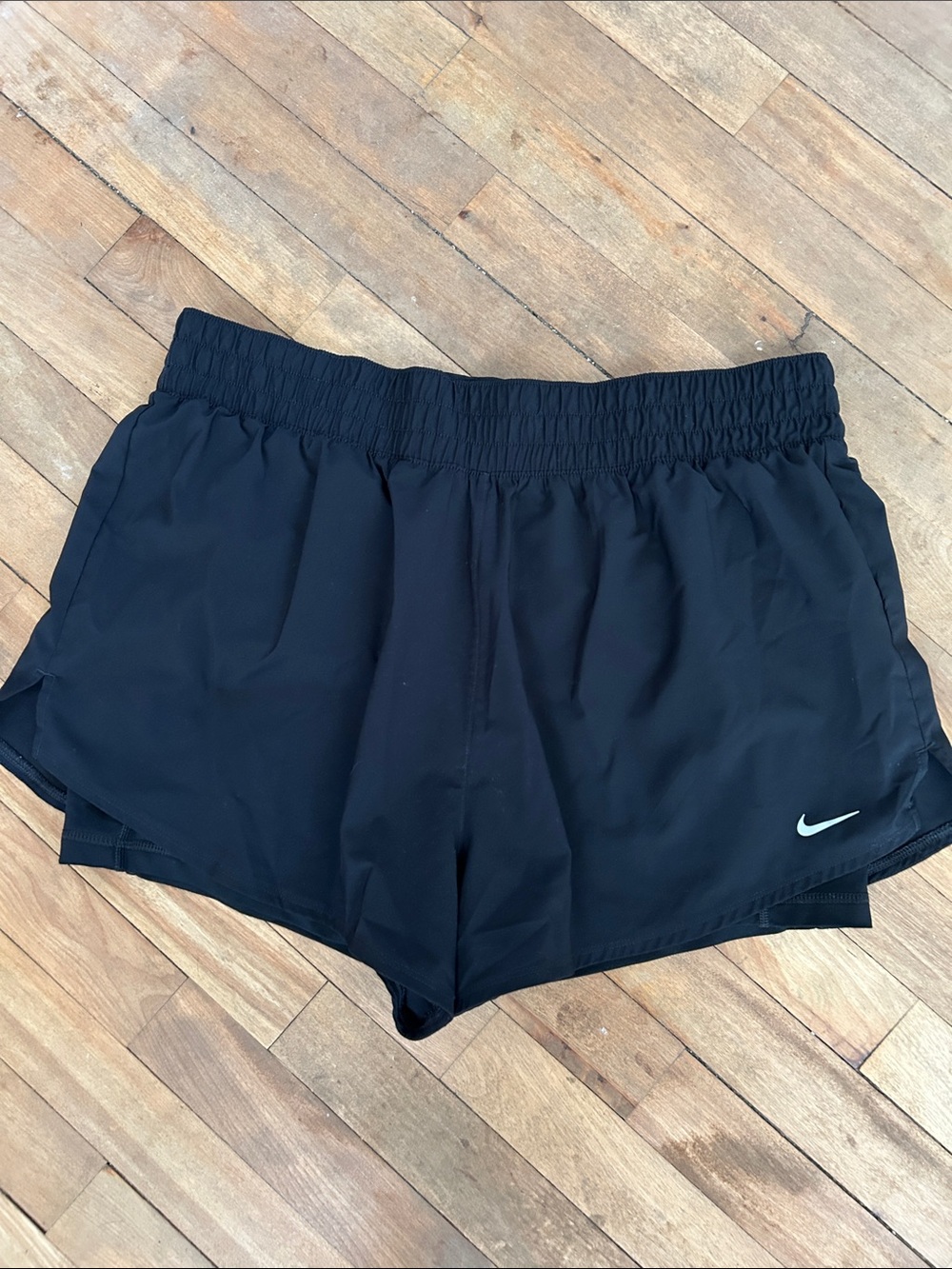 Nike Women’s Black Athletic Running Shorts with White Swoosh